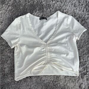 Women's White Ruched Crop Top
